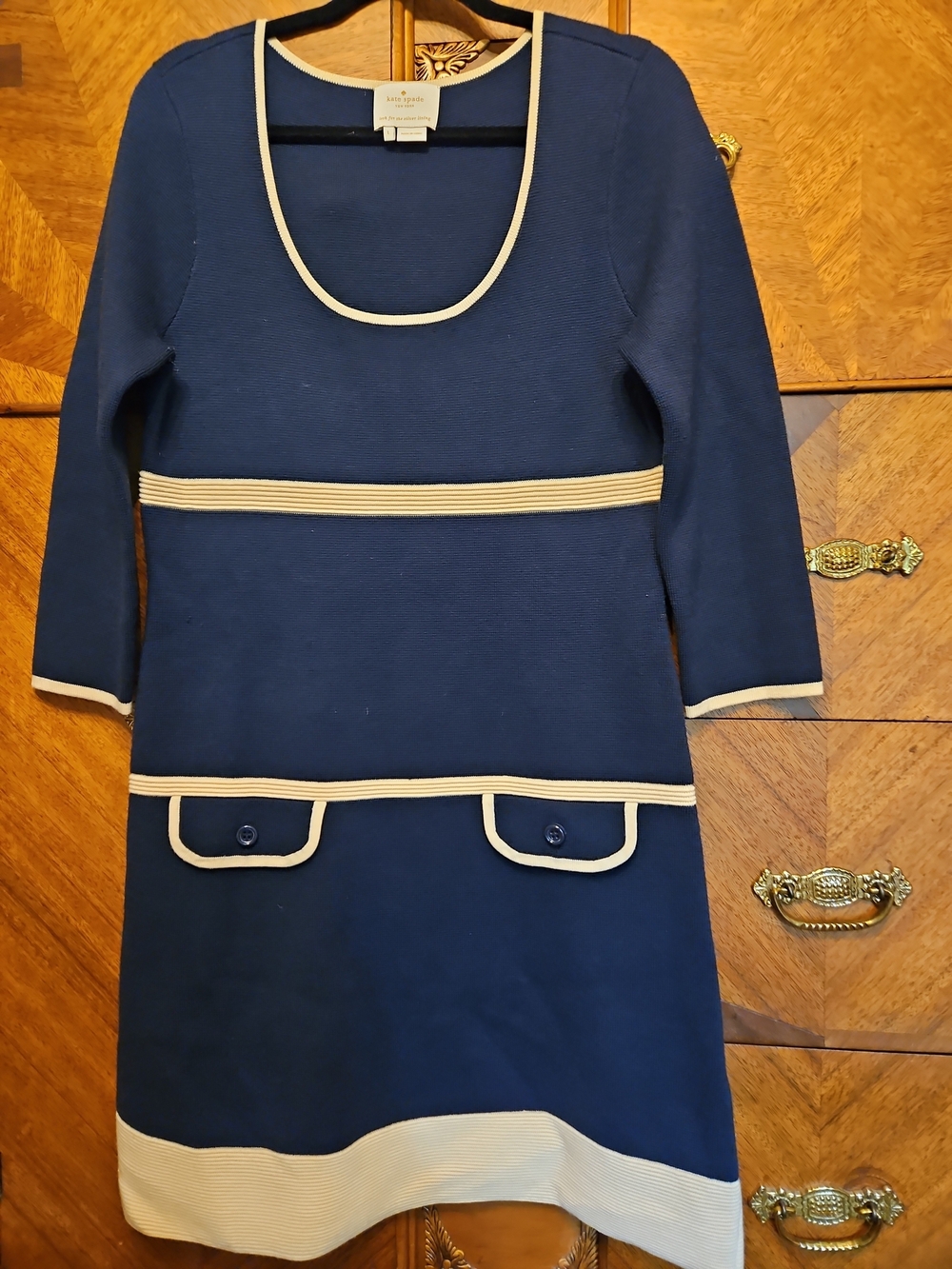 Kate Spade Navy Dress with Cream Trim Size Large